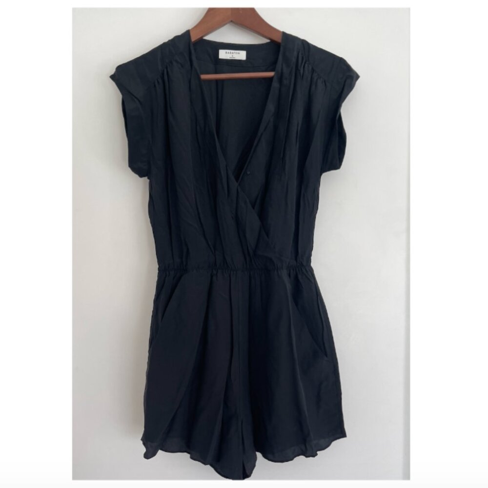 Babaton Black Draped Short Sleeve Romper | Size S
